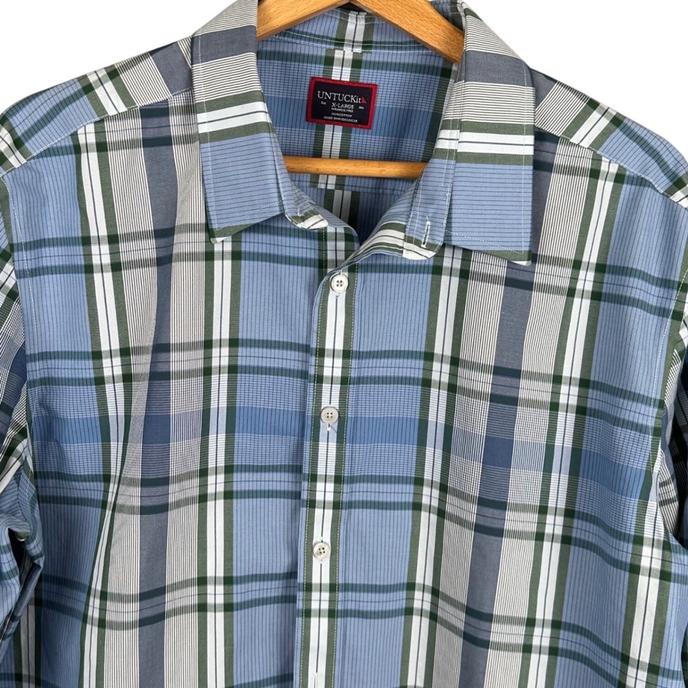 UNTUCKit Malibran WF Plaid Button Down Shirt Mens XL Blue Green Wrinkle Free